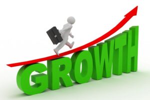 3d man run on word Growth. success concept